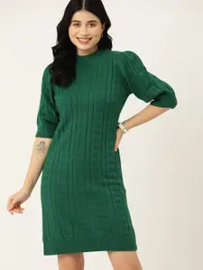 Mast & Harbour Cable Knit Acrylic Puff Sleeve Jumper Dress