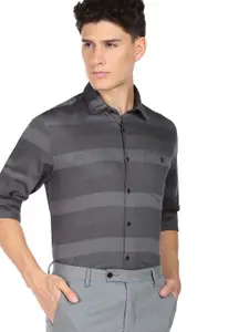 AD By Arvind Horizontal Striped Pure Cotton Formal Shirt