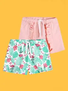 Anthrilo Girls Pack Of 2 Printed High-Rise Cotton Shorts