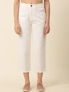 plusS Women White Regular Fit, Mid-Rise Stretchable Cotton Jeans