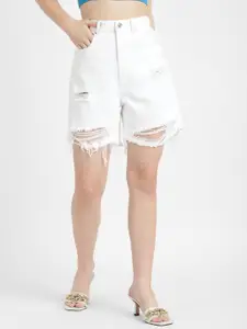 ALCOTT Women Distressed High-Rise Pure Cotton Denim Shorts