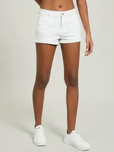 ALCOTT Women Mid-Rise Stretchable Denim Shorts with Crinkled Effect