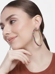 DressBerry Gold-Plated Artificial Beads Circular Hoop Earrings