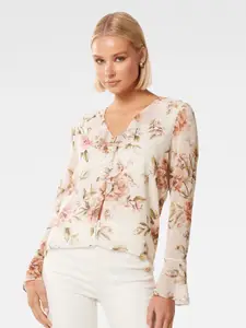 Forever New Floral Printed Ruffled Shirt Style Top