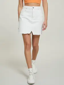 ALCOTT Pure Cotton Frayed Hem Denim Mini Skirt