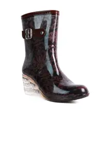 London Rag Women Printed Wedge Heeled Rain Boots