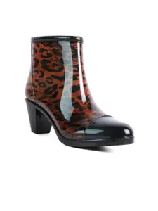 London Rag Women Printed Block Heeled Rain Boots