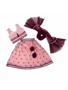 BAESD Girls Embroidered Mirror Work Ready To Wear Lehenga & Blouse With Dupatta