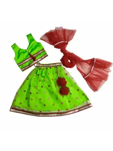 BAESD Girls Embroidered Mirror Work Ready to Wear Lehenga & Blouse With Dupatta