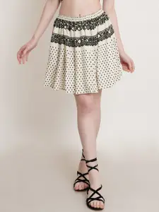 Hive91 Polka Dots Printed Flared Pure Cotton Mini Skirt