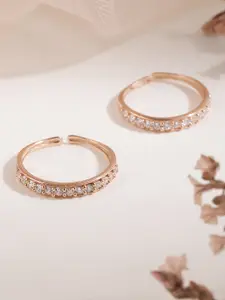 Zavya Women Set of 2 Rose Gold-Plated CZ Studded Sterling Silver Toe Rings