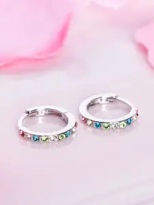 Zavya Rhodium-Plated CZ Studded Sterling Silver Hoop Earrings