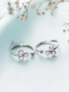 Zavya Women Set of 2 Rhodium-Plated CZ Studded Sterling Silver Toe Rings