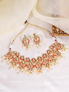 ABDESIGNS Gold Plated Kundan Polki Necklace With Earrings