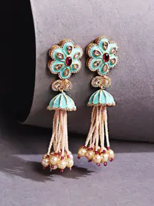 ABDESIGNS Women Gold-Plated Contemporary Meenakari Drop Earrings