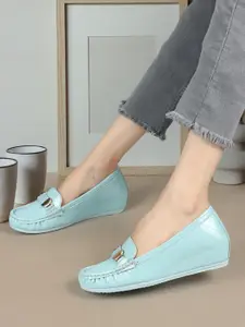 ELLE Women Textured Embellished Comfort Insole Lightweight Horsebit Loafers