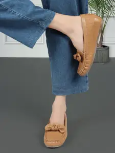 ELLE Women Textured Lightweight Comfort Insole Penny Loafers With Bows