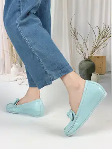 ELLE Women Textured Lightweight Comfort Insole Penny Loafers With Bows