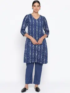 W The Folksong Collection Ethnic Motifs Printed V-Neck Sequined Straight Kurta