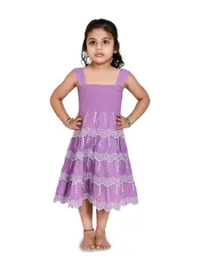 Creative Kids Girls Geometric Embroidered Layered Cotton Midi Fit & Flare Dress