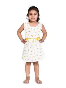 Creative Kids Girls Tropical printed Bow Cotton A-Line  Dress