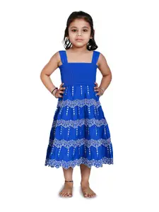 Creative Kids Girls Geometric Embroidered Cotton Layered Midi Fit & Flare Dress