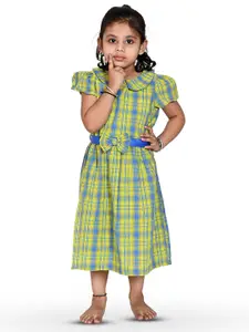 Creative Kids Girls Checked Peter Pan Collar Belted Cotton A-Line Midi Dress
