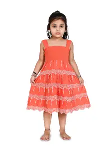Creative Kids Girls Self Designed Schiffli Smocked Cotton A-Line Dress