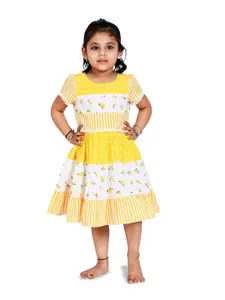 Creative Kids Girls Conversational Printed Smocked Schiffli Cotton Fit & Flare Dress
