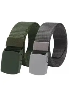 Roadster Men Green & Grey Pack Of 2 Canvas Belts