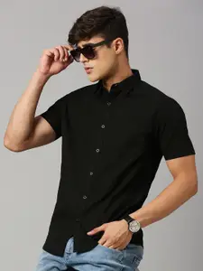 HERE&NOW Men Black Classic Slim Fit Pure Cotton Casual Shirt