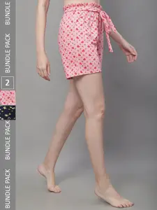 Boston Club Women Pack Of 2 High-Rise Printed Lounge Shorts