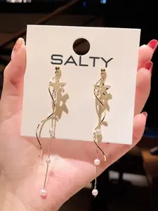 SALTY Gold-Plated Beaded Contemporary Drop Earrings