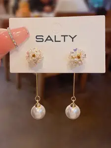 SALTY Gold-Plated Pearl Contemporary Drop Earrings