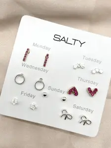 SALTY 7Pcs Silver-Plated Contemporary Studs Earrings