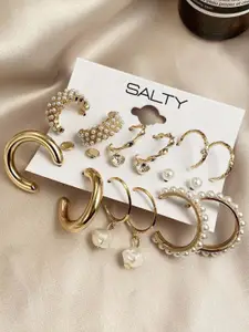SALTY 9Pcs Gold-Plated Contemporary Studs Earrings