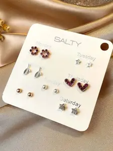 SALTY Set Of 7 Contemporary Studs Earrings