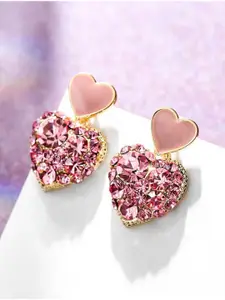 SALTY Contemporary Double Heart Shaped Studded Drop Earrings