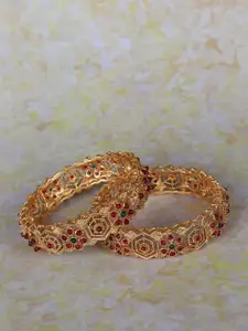 LAFORWORD Set Of 2 Gold-Plated Stone-Studded Bangles