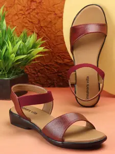 sneakers villa Women Leather Open Toe Flats With Backstrap