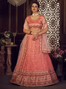 Warthy Ent Embroidered Thread Work Semi-Stitched Lehenga & Unstitched Blouse With