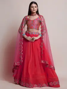 Warthy Ent Embroidered Mirror Work Semi-Stitched Lehenga & Unstitched Blouse With Dupatta