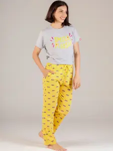 evolove Graphic Printed Pure Cotton Night Suit