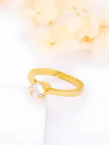 GIVA 925 Sterling Silver Gold-Plated CZ-Studded Adjustable Finger Ring