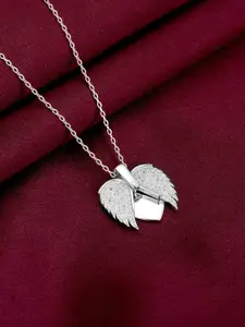 GIVA Sterling Silver Rhodium-Plated Wings To Fly Heart Pendant With Link Chain