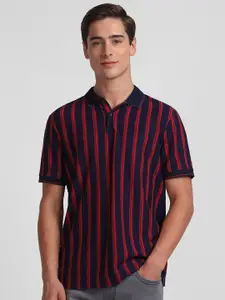 Allen Solly Sport Striped Polo Collar Pure Cotton Casual T Shirt