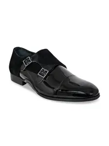 HX London Men Patent Leather Double Straps Formal Monk Shoes