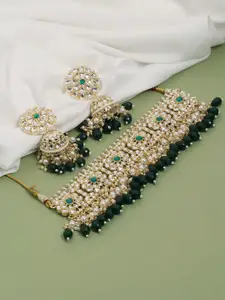 SAIYONI Gold-Plated Kundan-Studded & Beaded Necklace & Earrings