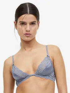 H&M Non-Padded Underwired Satin And Lace Bra