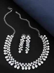 SAIYONI Silver-Plated Austrian Diamond-Studded Necklace & Earrings